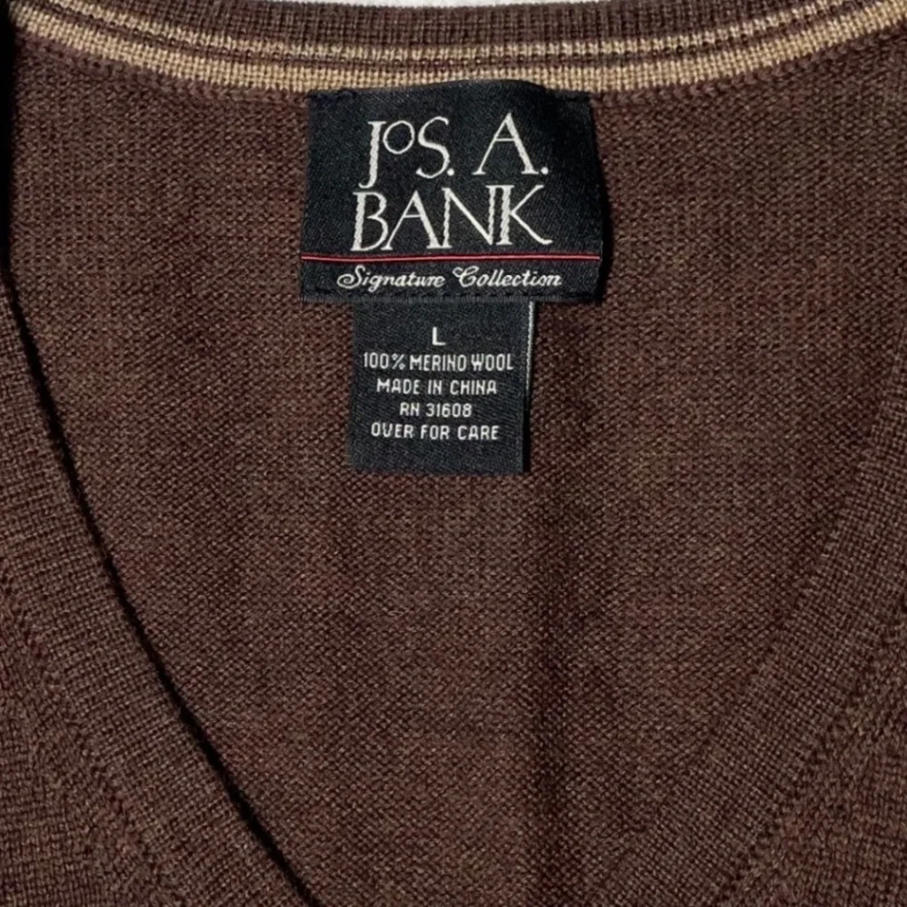 Jos. A. Bank Signature Collection Mens Large Brown 100% Merino Wool V-Neck Vest
